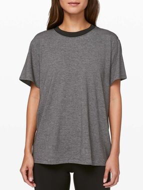 Lululemon Black Micro Stripe Oversized All Yours Boyfriend Tee